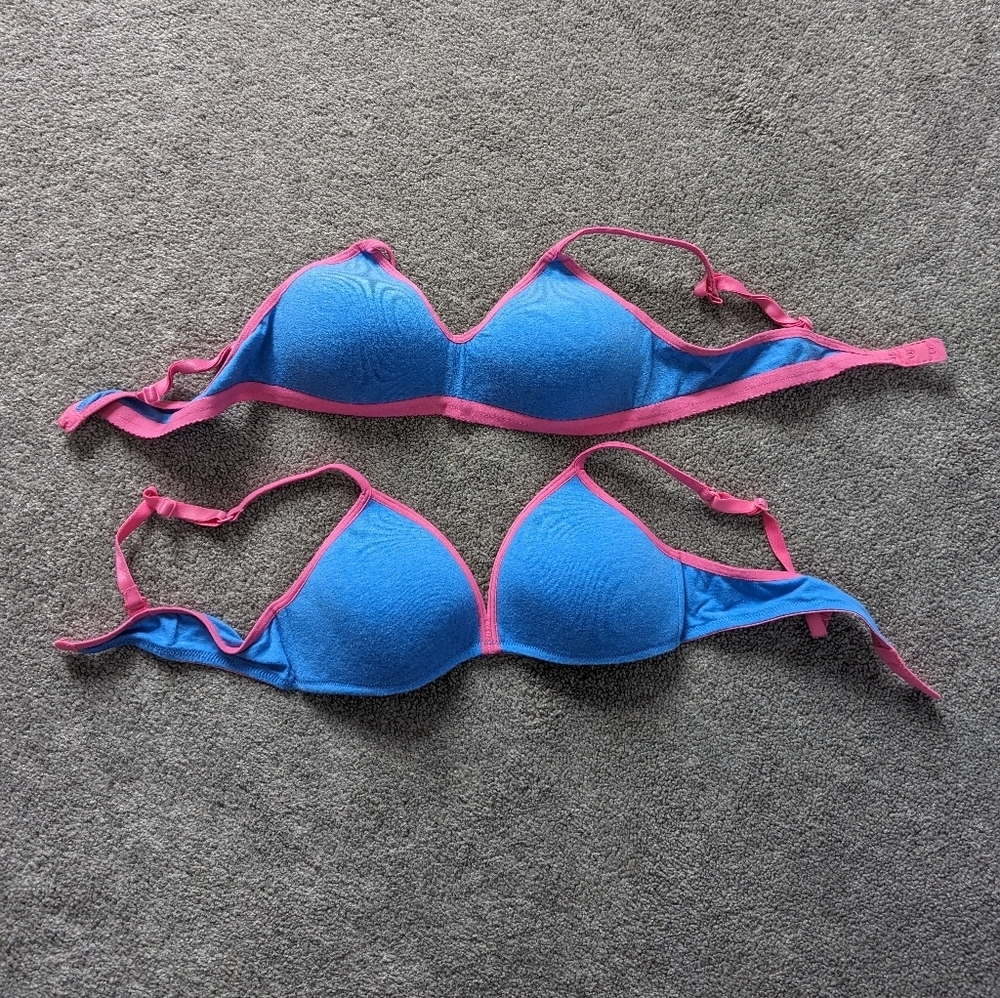 Hanes Bra Blue Pink Cotton Size 36A